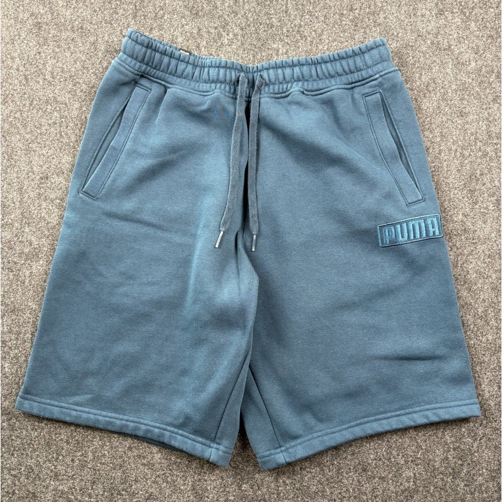 Puma Mens Fleece Sweat Shorts Blue Gray Embroidered Logo Size S 674607-73